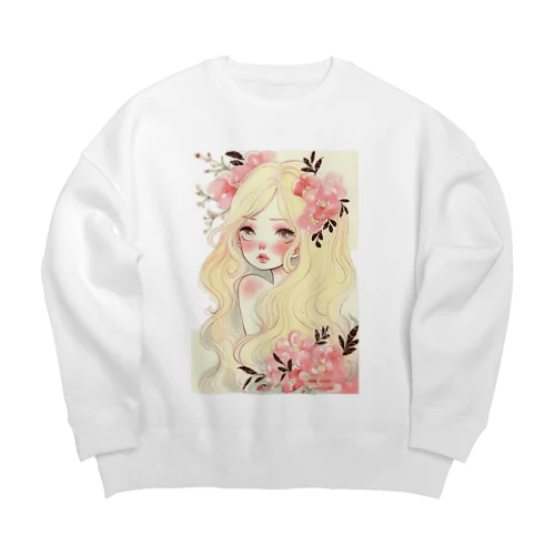 Pink Flower Hair Big Crew Neck Sweatshirt