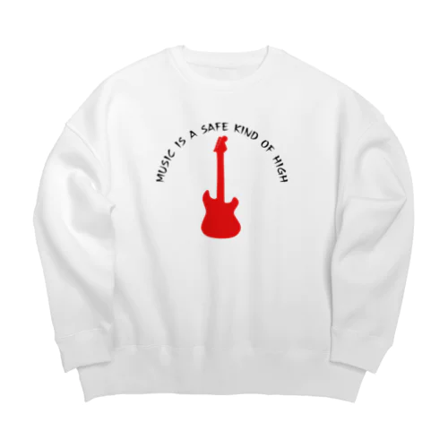 赤いギター Music is a safe…ギタリスト名言　黒 Big Crew Neck Sweatshirt