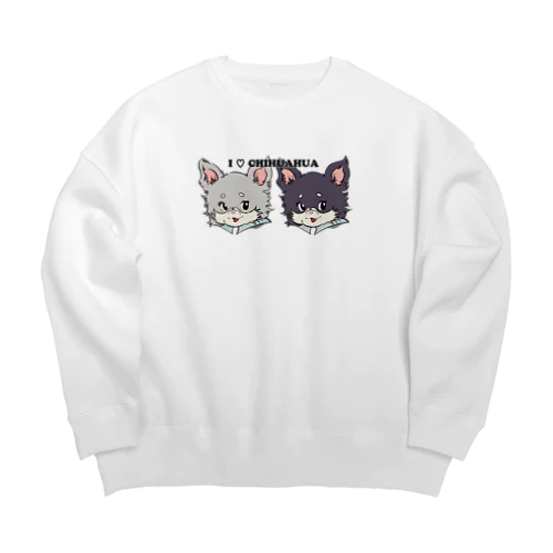 チワワ-ブルーグレー・イザベラタン&ブラックタン「I♡CHIHUAHUA」 Big Crew Neck Sweatshirt