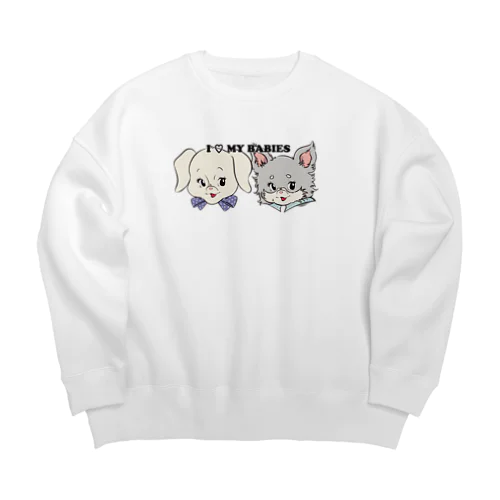 ダックスフンド×チワワ-ホワイト・クリーム&ブルーグレー・イザベラタン「I♡ MY BABIES」 Big Crew Neck Sweatshirt