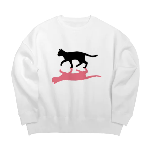 黒猫と影　ピンク Big Crew Neck Sweatshirt