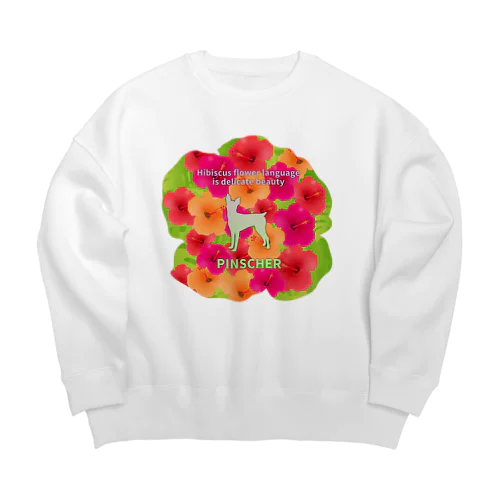 ピンシャー　hibiscus　花言葉　onehappiness Big Crew Neck Sweatshirt