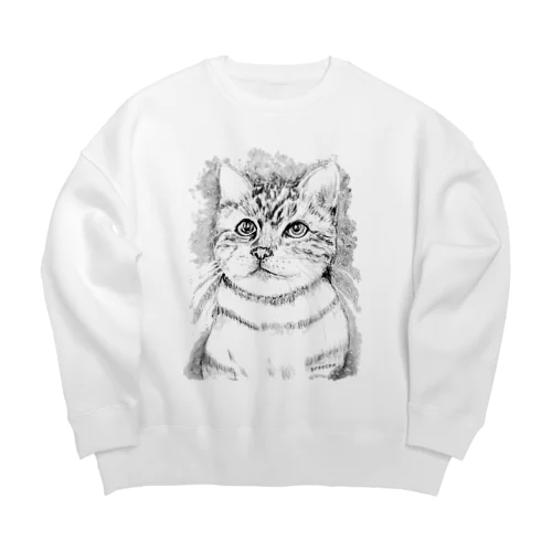 アート猫　モノクロ　 Big Crew Neck Sweatshirt