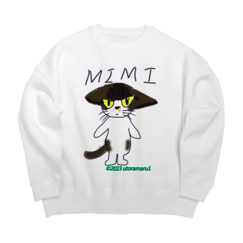 イカ耳にゃんこ Big Crew Neck Sweatshirt