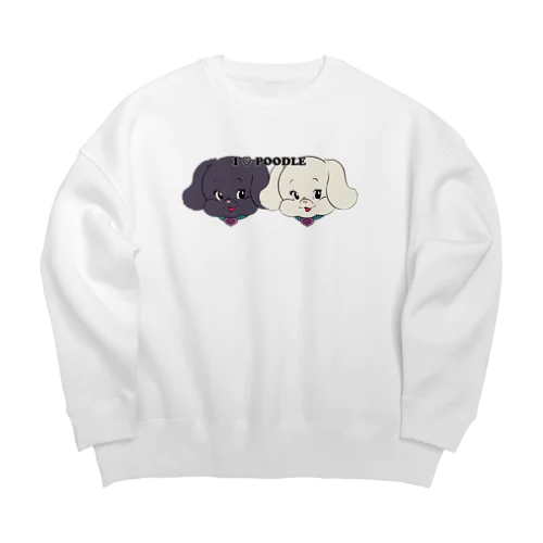 トイプードル-ブラック&ホワイト「I♡POODLE」 Big Crew Neck Sweatshirt