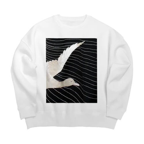 黒と白　水鳥の柄 Big Crew Neck Sweatshirt