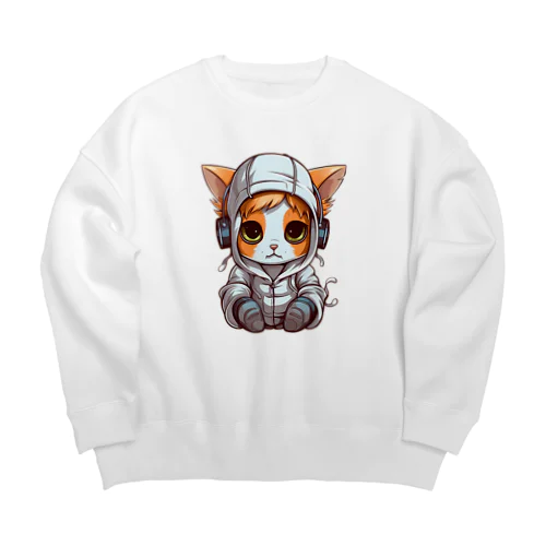 パーカーを着ているネコちゃん Big Crew Neck Sweatshirt