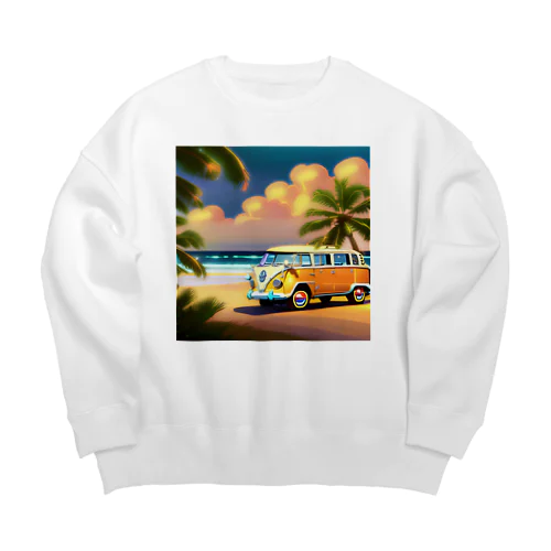 白い砂浜とフォルクスワーゲン Big Crew Neck Sweatshirt
