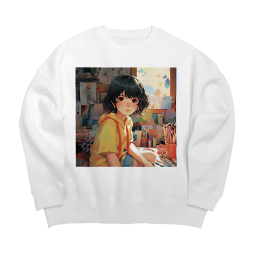 絵を描くのが好きな女の子 Big Crew Neck Sweatshirt