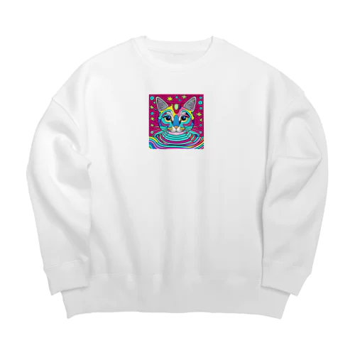 サイケデリックな猫 Big Crew Neck Sweatshirt