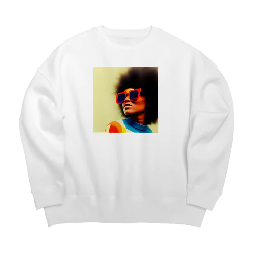 アフロヘアーのファンキーな女性 Big Crew Neck Sweatshirt