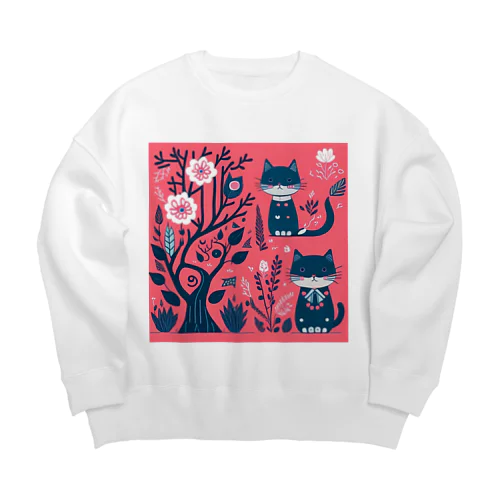 ネコと木と花 Big Crew Neck Sweatshirt