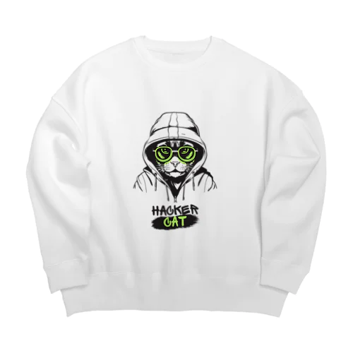 cat ハッカー　 Big Crew Neck Sweatshirt