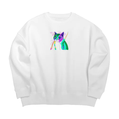 虹色ねこグッズ Big Crew Neck Sweatshirt