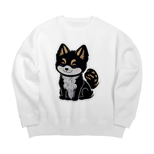 ステッカー風フワフワ子犬黒柴犬 Big Crew Neck Sweatshirt