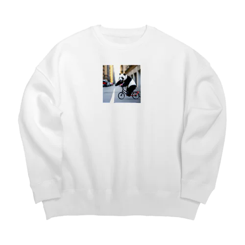 街中をかけるパンダ Big Crew Neck Sweatshirt