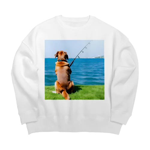 the dog is fishing fish Big Crew Neck Sweatshirt