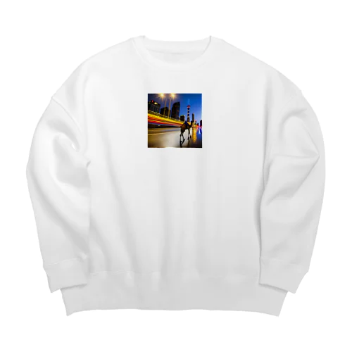 夜の街を歩くラクダ Big Crew Neck Sweatshirt