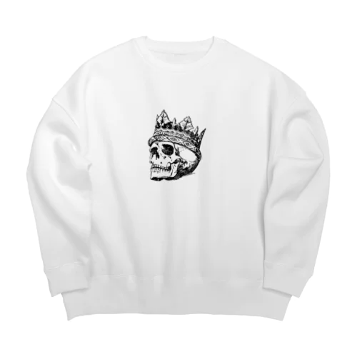 Black White Illustrated Skull King  Big Crew Neck Sweatshirt