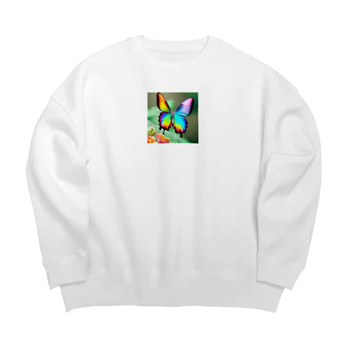 花に舞い降りた虹色の蝶のグッズ Big Crew Neck Sweatshirt