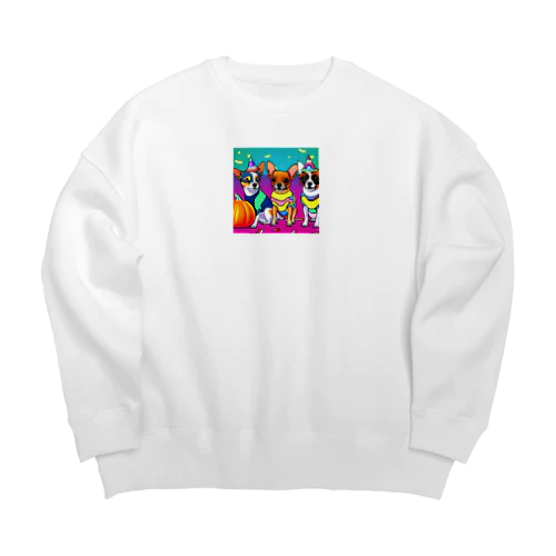 笑顔とかぼちゃがあふれるハロウィン・チワワトリオ Big Crew Neck Sweatshirt