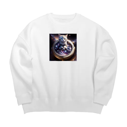 猫と宇宙の時計 Big Crew Neck Sweatshirt