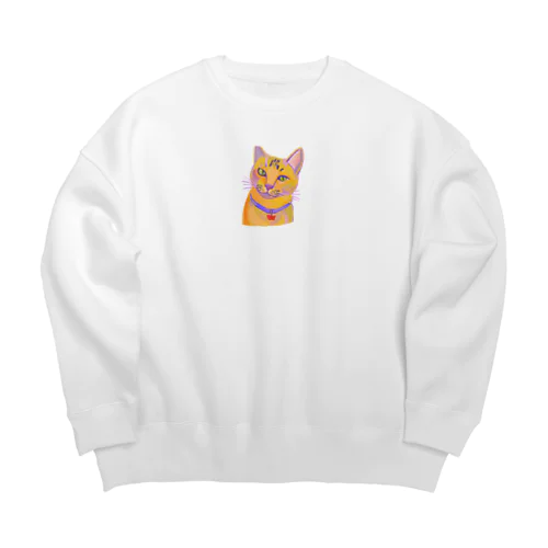 鮮やかな凛々しい猫さんのイラストグッズ Big Crew Neck Sweatshirt