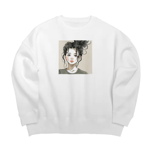 無造作ヘアの女の子 Big Crew Neck Sweatshirt