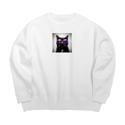 黒猫紫サングラス Big Crew Neck Sweatshirt