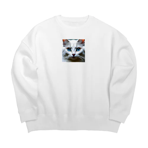 かわいい白猫のイラストグッズ Big Crew Neck Sweatshirt
