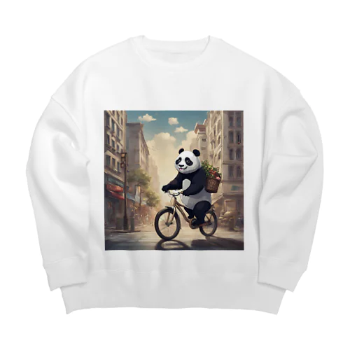 自転車でお買い物パンダくん Big Crew Neck Sweatshirt