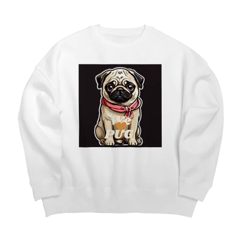 We♥PUG　ブラック（パグ大好き！） Big Crew Neck Sweatshirt