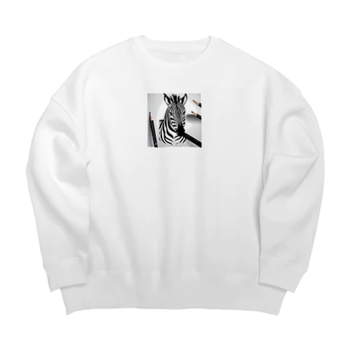 えんぴつ絵のシマウマ Big Crew Neck Sweatshirt