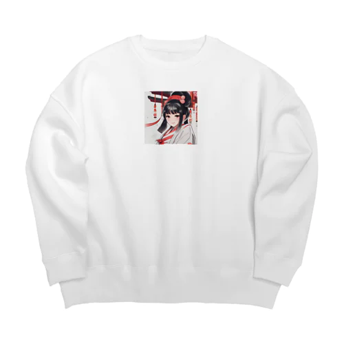 巫女服を着た綺麗なポニーテール女性のグッズ Big Crew Neck Sweatshirt