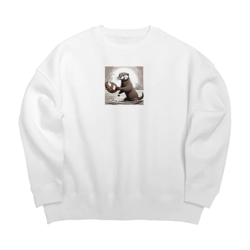 ラグビーボールを持つカワウソ Big Crew Neck Sweatshirt