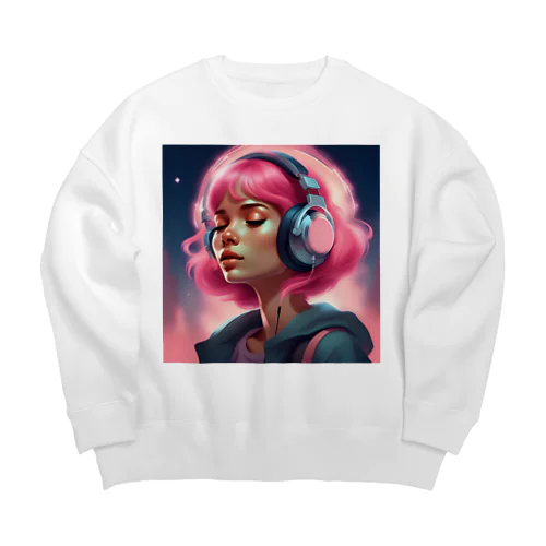 ピンク髪の少女 リアルVer. Big Crew Neck Sweatshirt