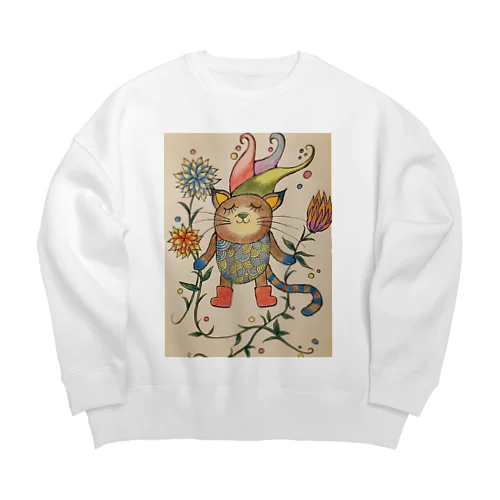 カラフル猫 Big Crew Neck Sweatshirt