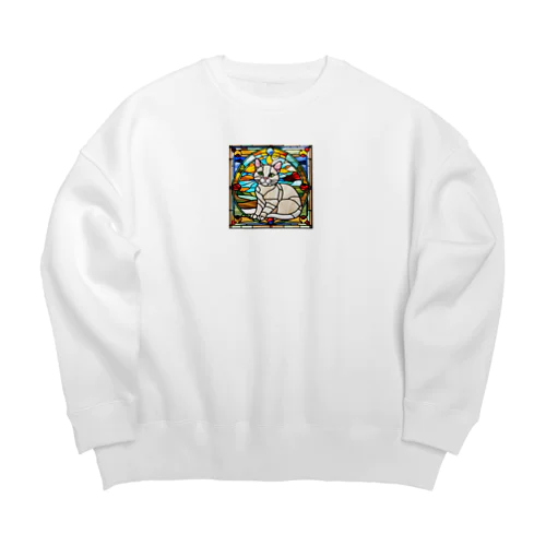 猫のイラストグッズ【ステンドグラス風】 Big Crew Neck Sweatshirt