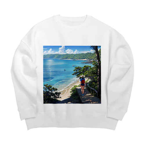 海を眺める女性 Big Crew Neck Sweatshirt