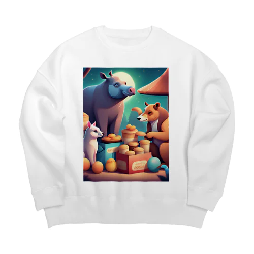 夜空の下で食卓を囲む動物たち Big Crew Neck Sweatshirt