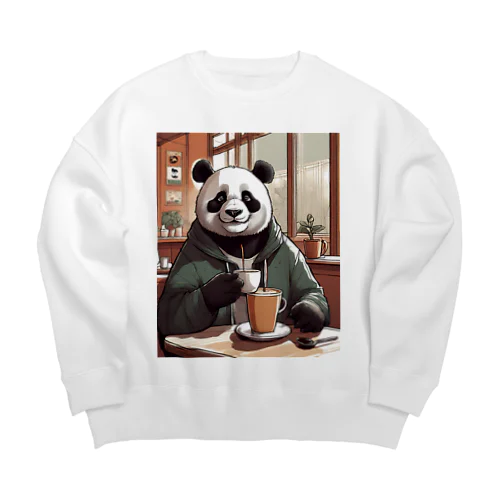 喫茶店でコーヒーを飲むパンダ③ Big Crew Neck Sweatshirt