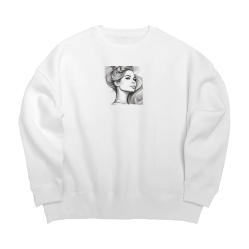 髪をかき上げる女性アートグッズ Big Crew Neck Sweatshirt