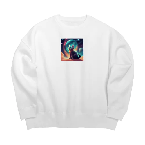 宇宙に居る猫のイラストグッズ Big Crew Neck Sweatshirt