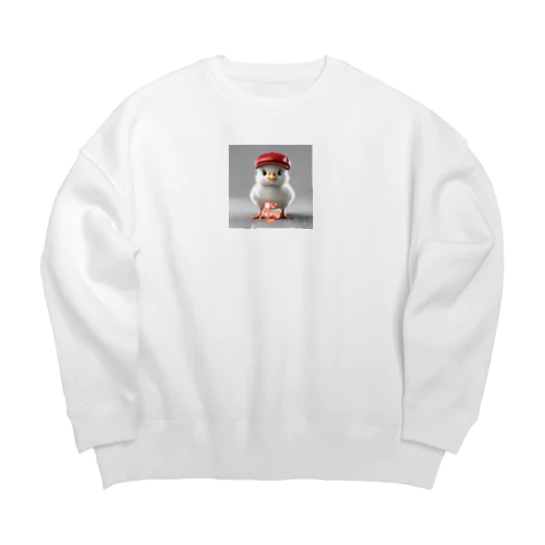 赤い帽子のヒヨコくん Big Crew Neck Sweatshirt