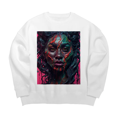 ミステリアスなダークウルフの女性② Big Crew Neck Sweatshirt