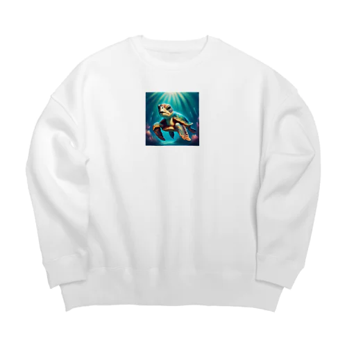 可愛らしい天使のような海ガメのイラストグッズ Big Crew Neck Sweatshirt