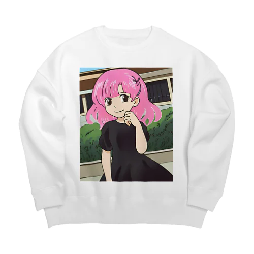 ピンク髪の少女③ Big Crew Neck Sweatshirt