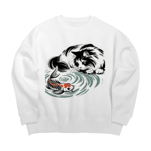 猫と鯉（水墨画風） Big Crew Neck Sweatshirt