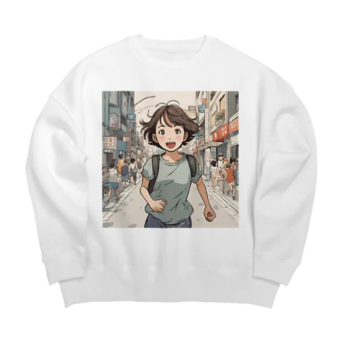 走る元気な女の子 Big Crew Neck Sweatshirt