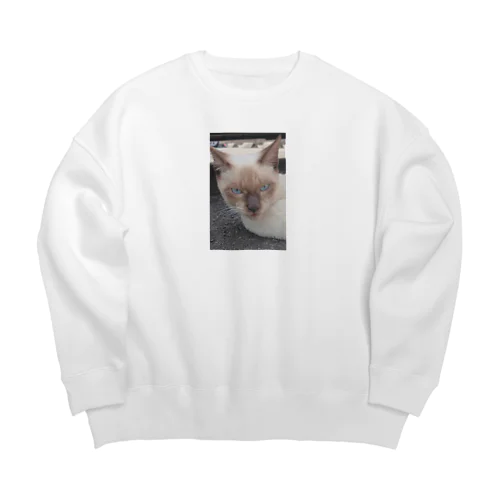 悪そうなのにカワイイ猫ちゃん Big Crew Neck Sweatshirt